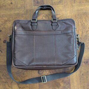 Fossil Warren Brown Leather Laptop Bag Briefcase